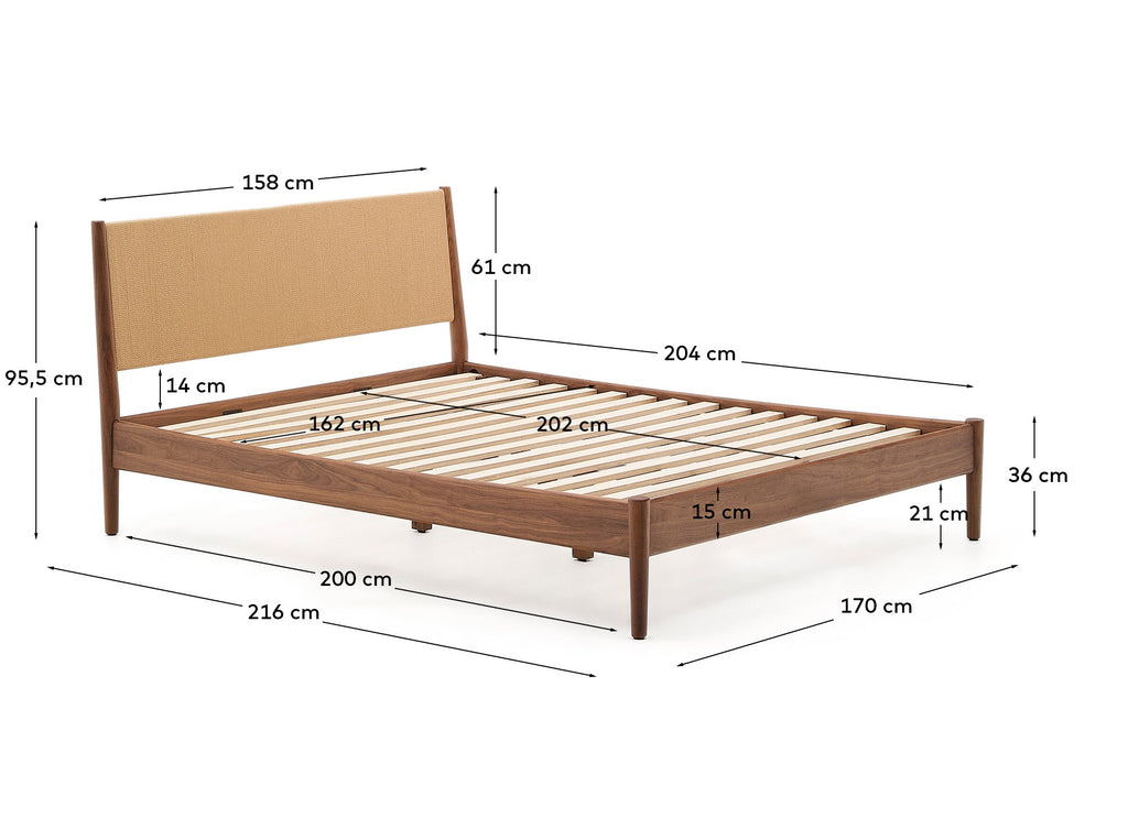 Elan bed in veneer and solid walnut wood with cord mattress 160 x 200 cm FSC Mix Credit