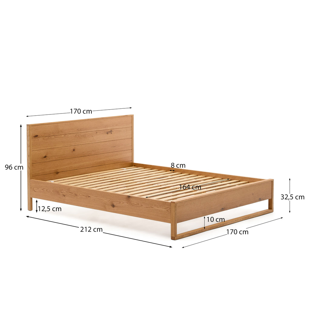 Alguema bed in oak veneer with natural finish for 160 x 200cm mattress