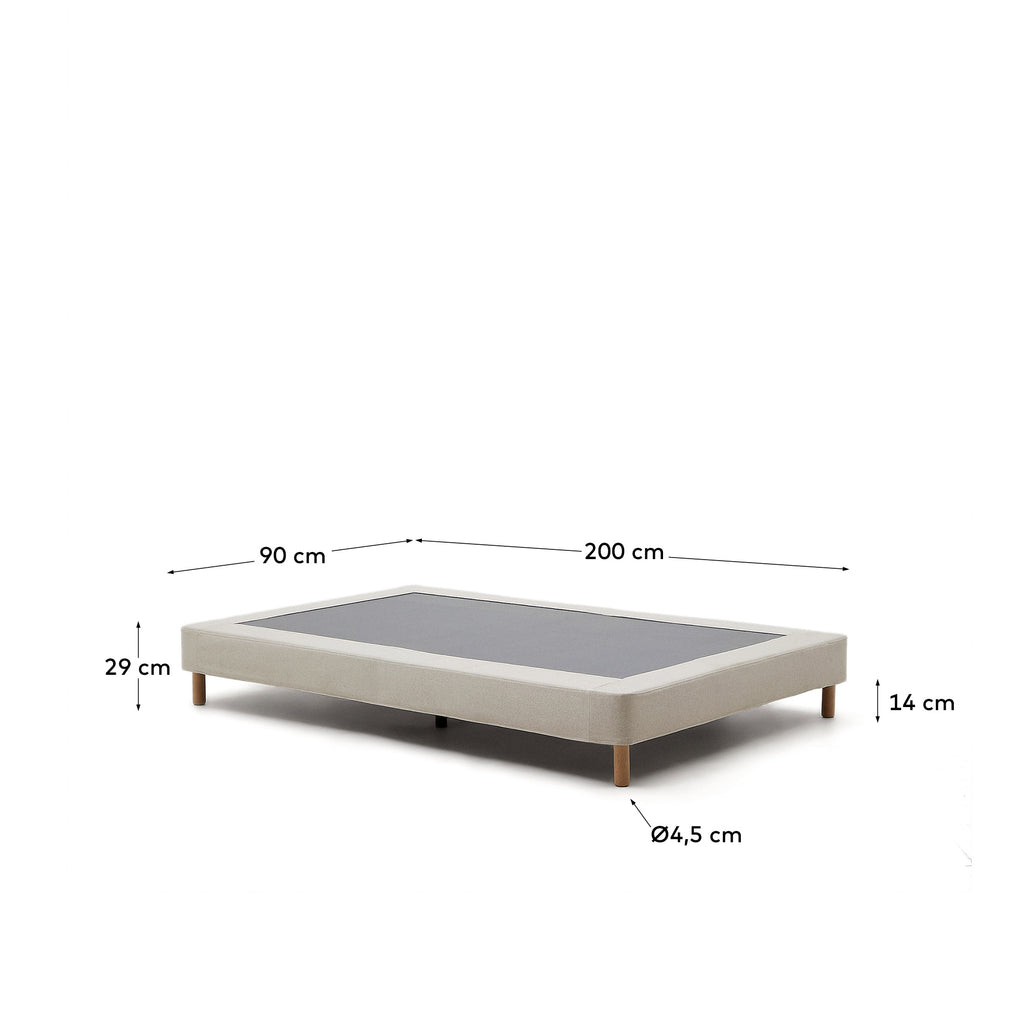 Ofelia base with beige removable cover and solid beech wooden legs for a 90 x 200 cm mattress FSC Mix Credit