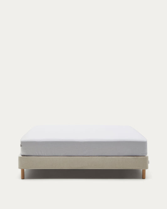 Ofelia base with beige removable cover and solid beech wooden legs for a 150 x 190 cm mattress FSC Mix Credit