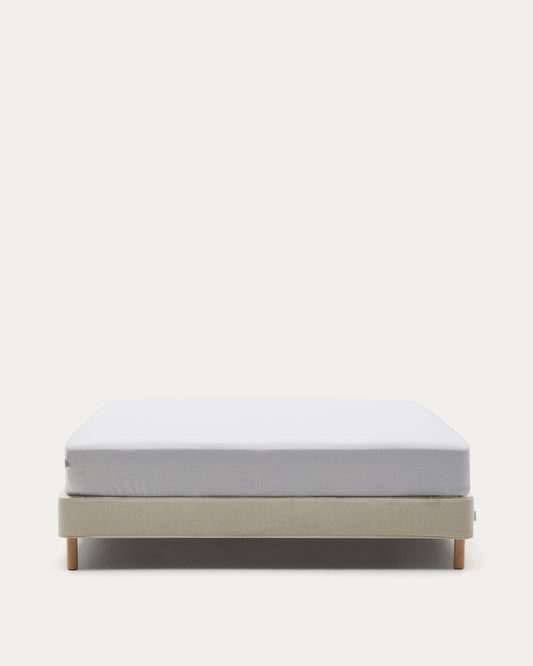 Ofelia base with beige removable cover and solid beech wooden legs for a 160 x 200 cm mattress