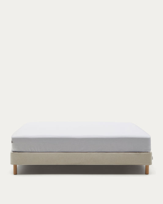 Ofelia base with beige removable cover and solid beech wooden legs for a 180 x 200 cm mattress FSC Mix Credit