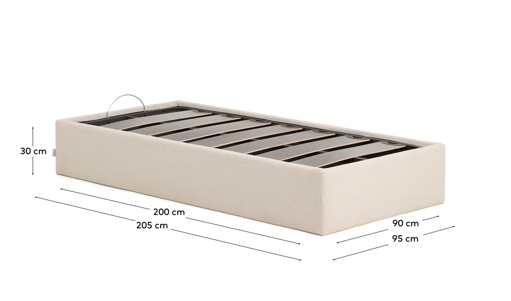 Nelzi ecru chenille ottoman bed base with removable cover for 90 x 200cm mattress FSC 100%