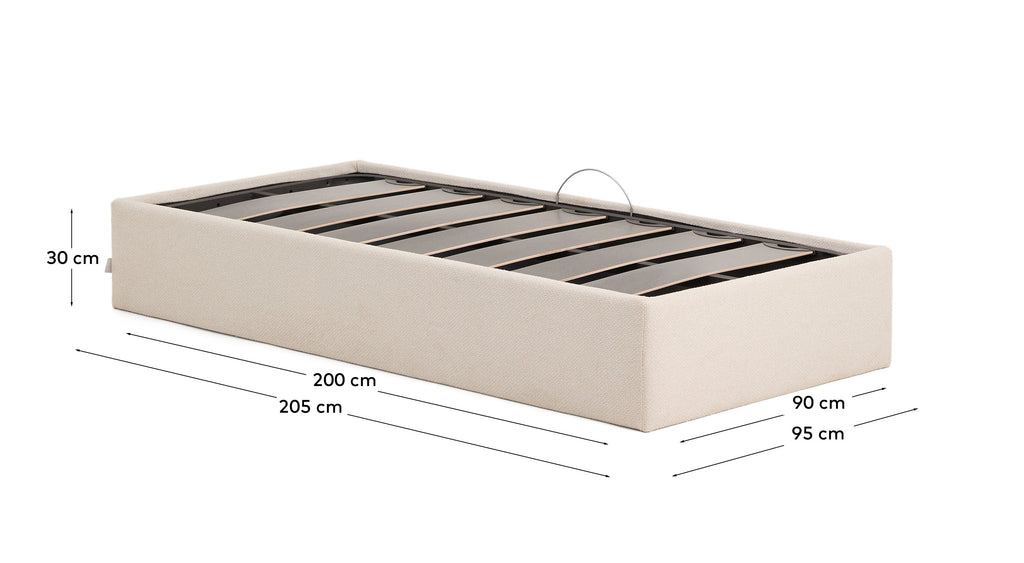 Nelzi ecru chenille side-opening ottoman bed base with removable cover for 90 x 200cm mattress FSC 100%