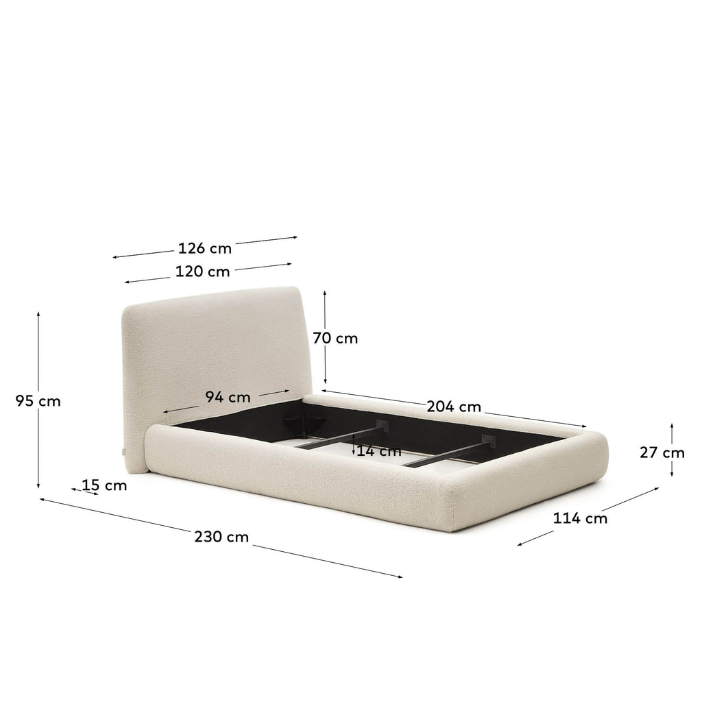 Martina bed with ecru bouclé removable cover for 90 x 200 cm mattress FSC Mix Credit