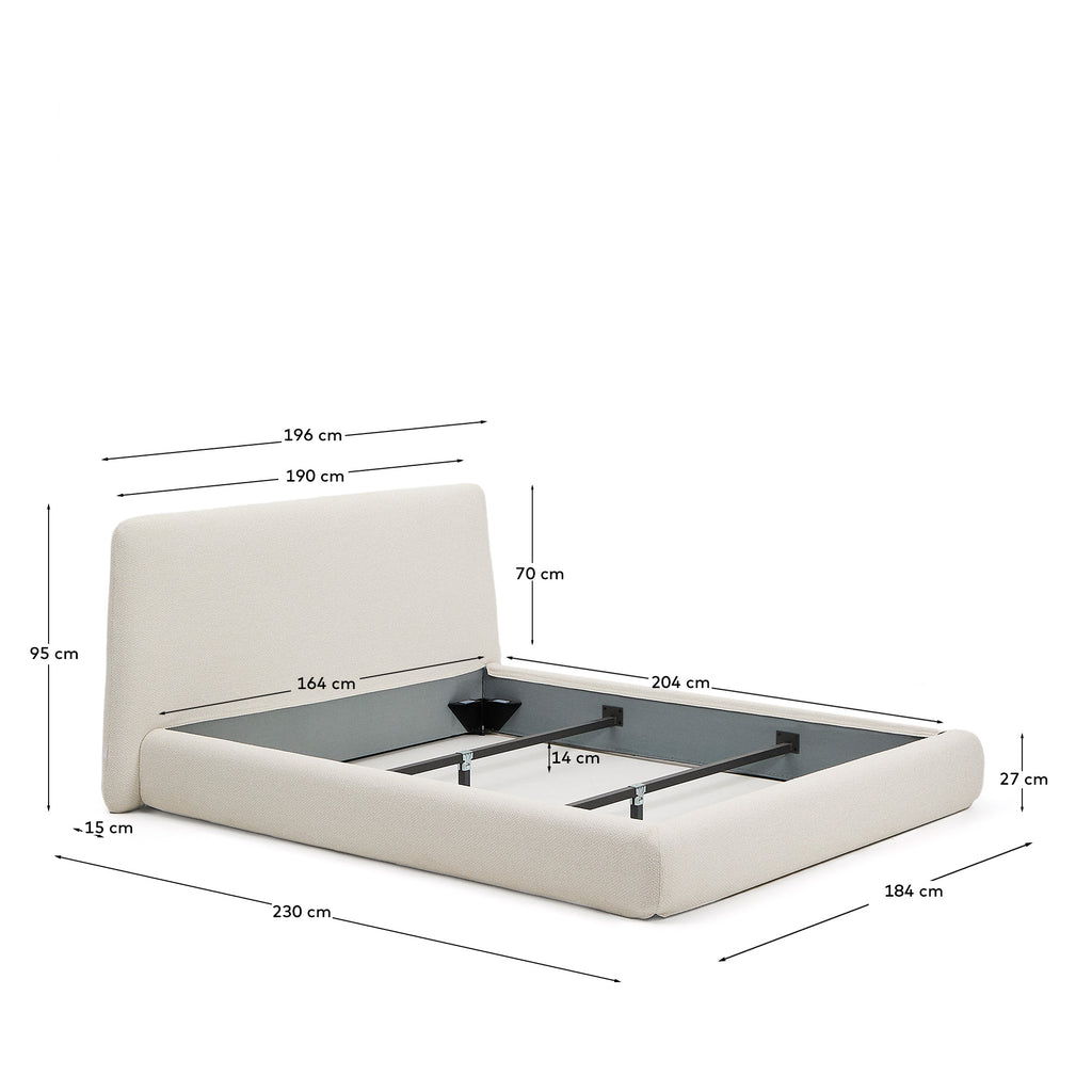 Martina bed with removable cover in ecru chenille for mattress 160 x 200cm