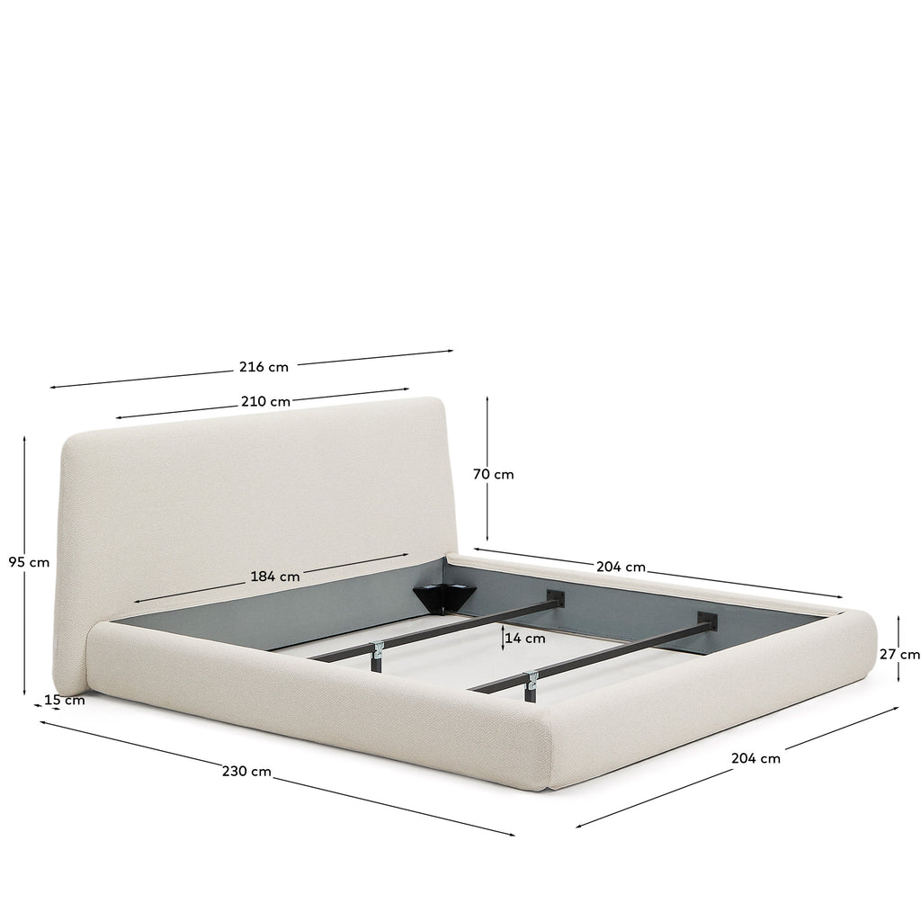 Martina bed with removable cover in ecru chenille for mattress 180 x 200cm