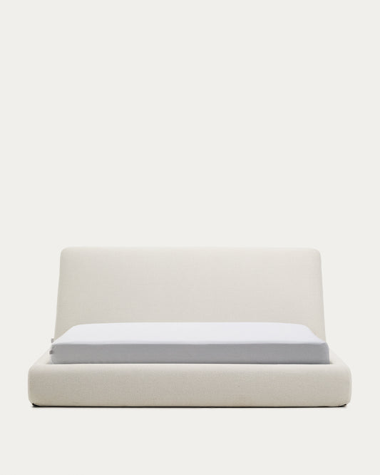 Martina bed with removable cover in ecru chenille for mattress 180 x 200cm