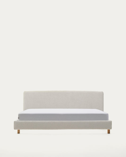 Pearl chenille Valma bed with removable cover and solid beech wood legs for a 180 x 200 cm mattress