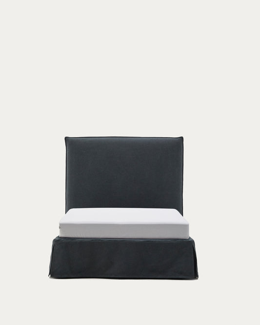 Anthracite grey linen and cotton Jaira bed with removable cover for a 90 x 200 cm FSC Mix Credit mattress
