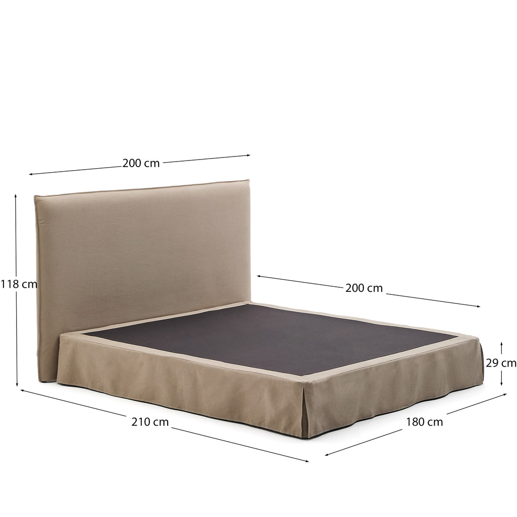Jaira bed with removable linen and cotton cover in taupe for a 180 x 200 cm FSC Mix Credit mattress