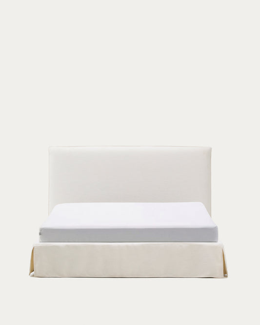 Jaira white chenille bed with removable cover for 180x200cm mattress FSC Mix Credit