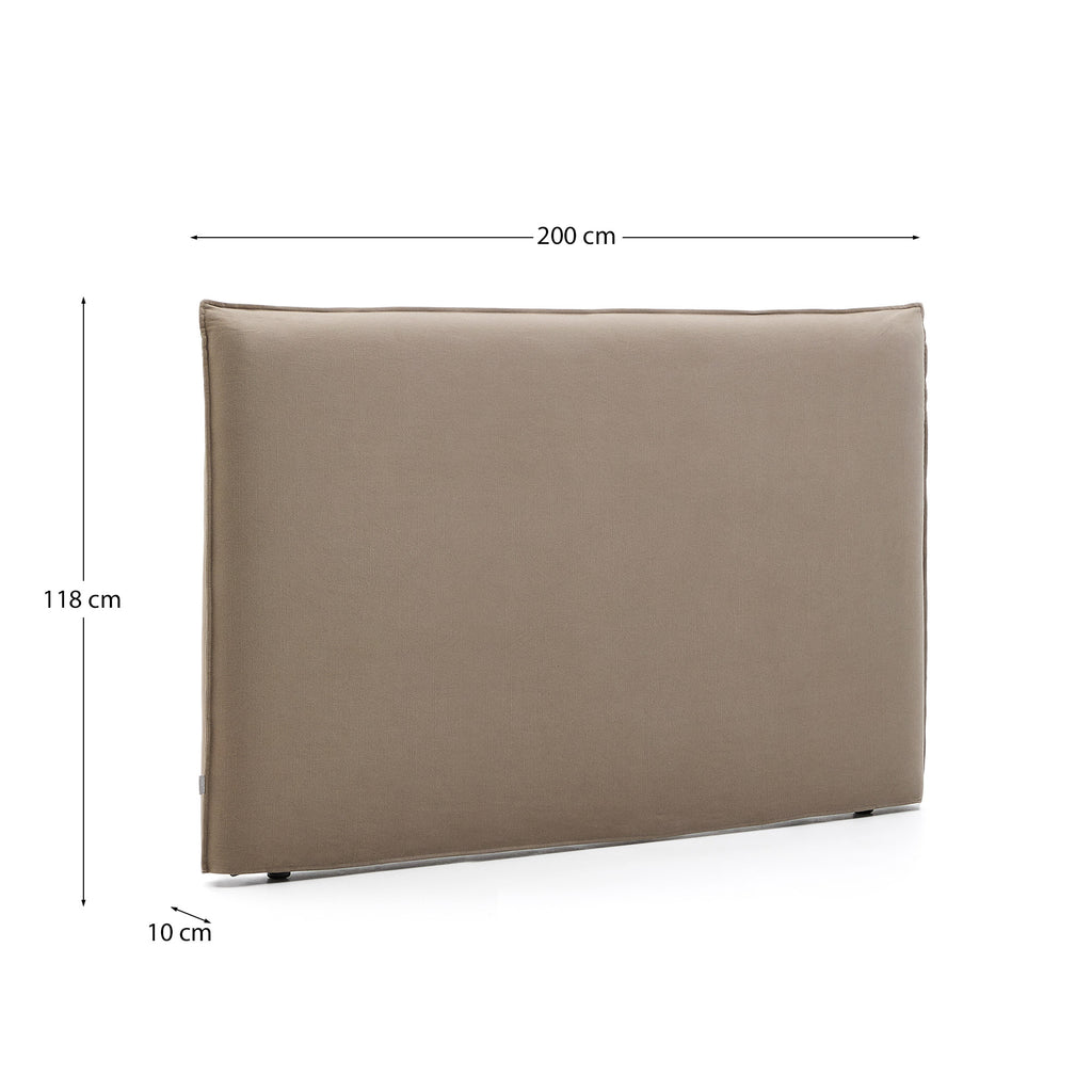 Jaira headboard with removable linen and cotton cover in taupe for a 180 cm FSC Mix Credit bed