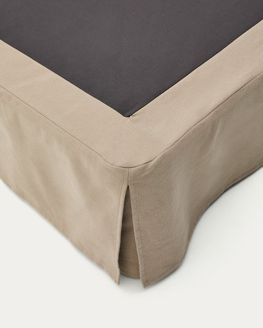 Jaira linen and cotton base with removable cover in taupe for a 180 x 200 cm mattress