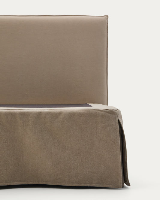 Linen and cotton Jaira bed base cover in taupe for a 150 x 190 cm mattress