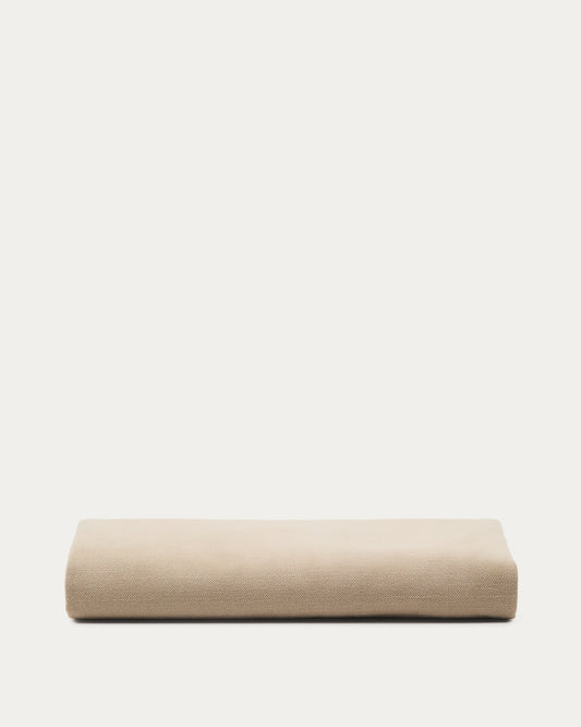 Linen and cotton Jaira bed base cover in taupe for a 150 x 190 cm mattress
