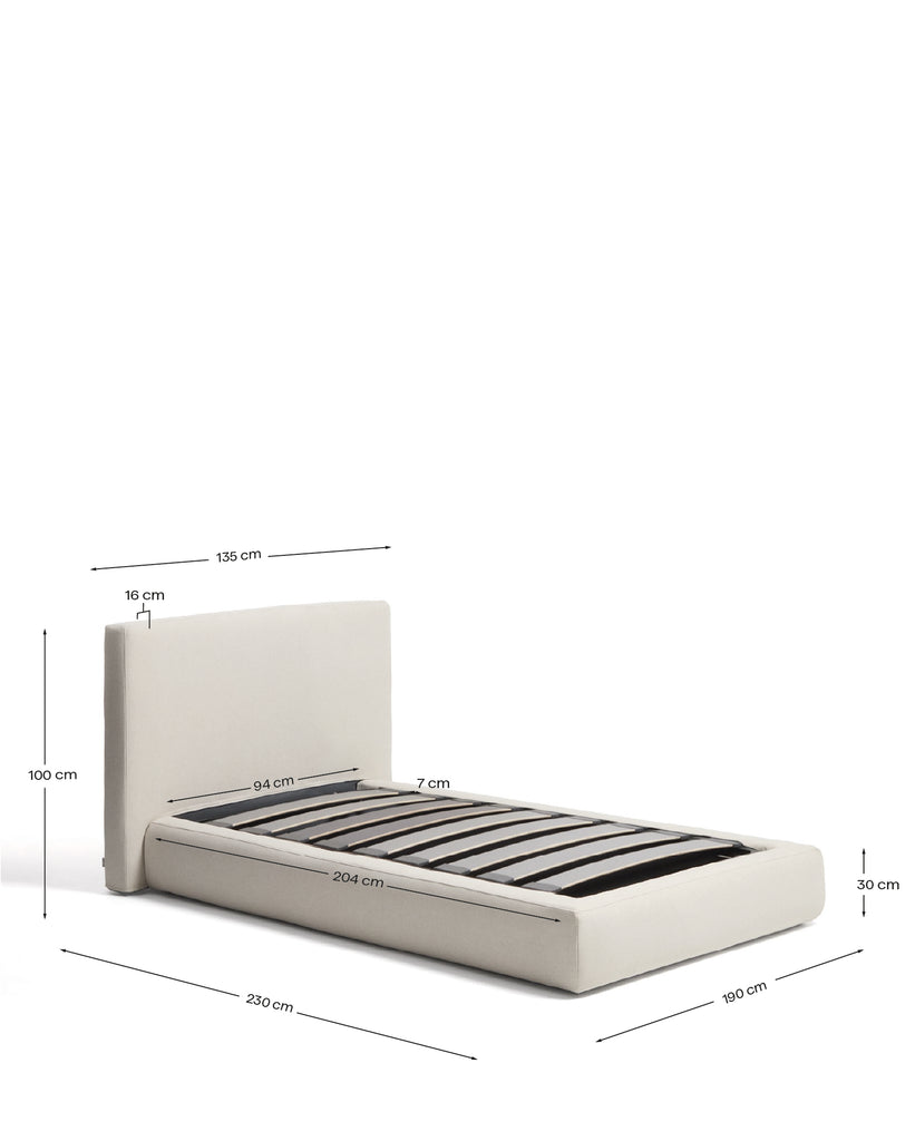 Blok ecru bed with removable covers and folding storage base for mattress 90 x 200cm FSC Mix Credit
