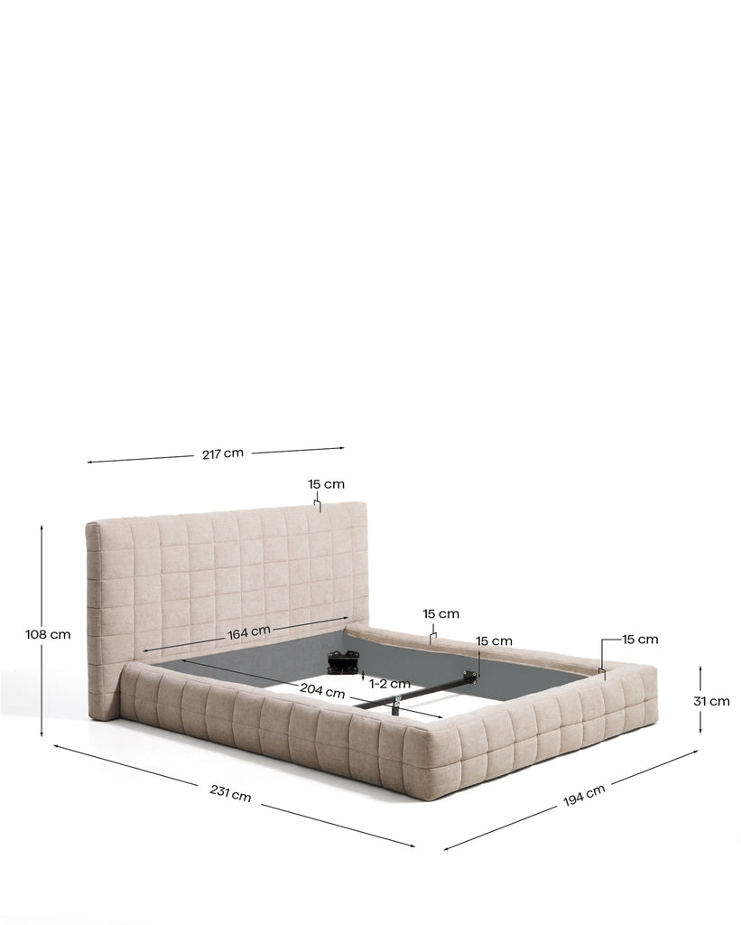 Luiana bed in beige chenille with removable covers for 160 x 200 cm mattress