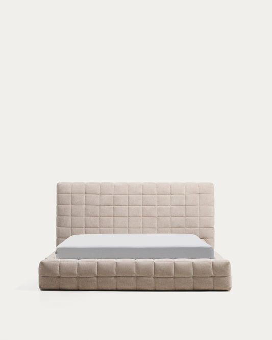 Luiana bed in beige chenille with removable covers for 160 x 200 cm mattress