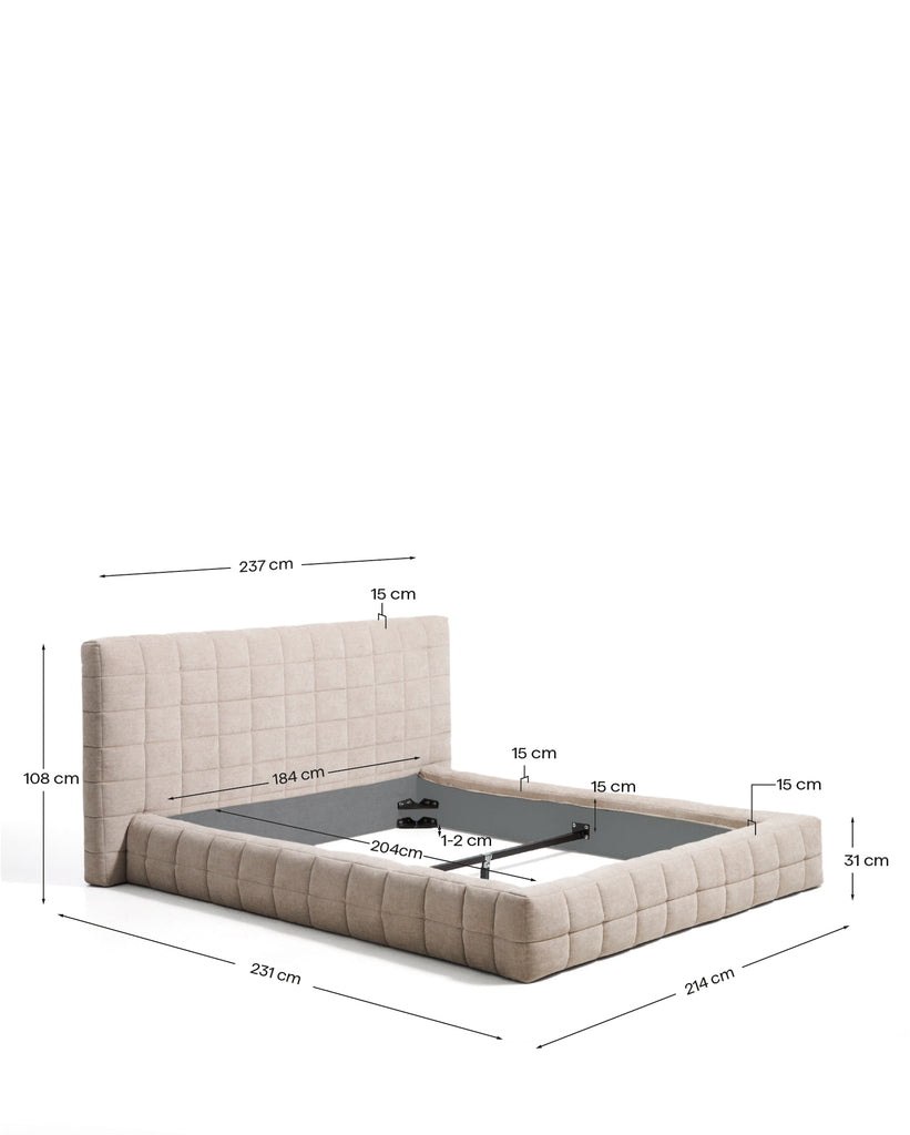 Luiana bed in beige chenille with removable covers for 180 x 200 cm mattress