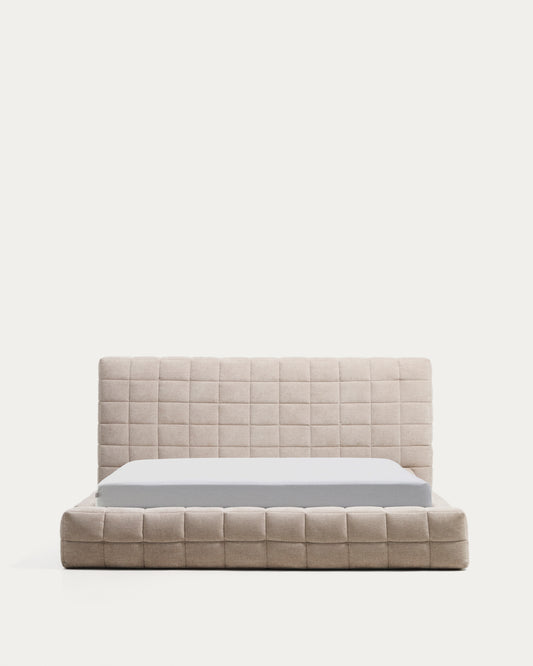 Luiana bed in beige chenille with removable covers for 180 x 200 cm mattress