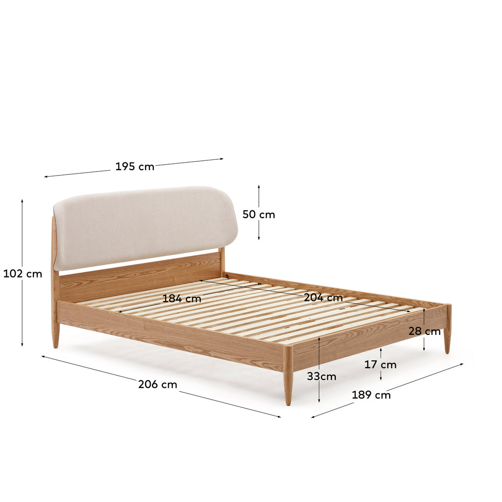 Octavia bed in ash plywood and white upholstered headboard FSC Mix Credit 180 x 200 cm
