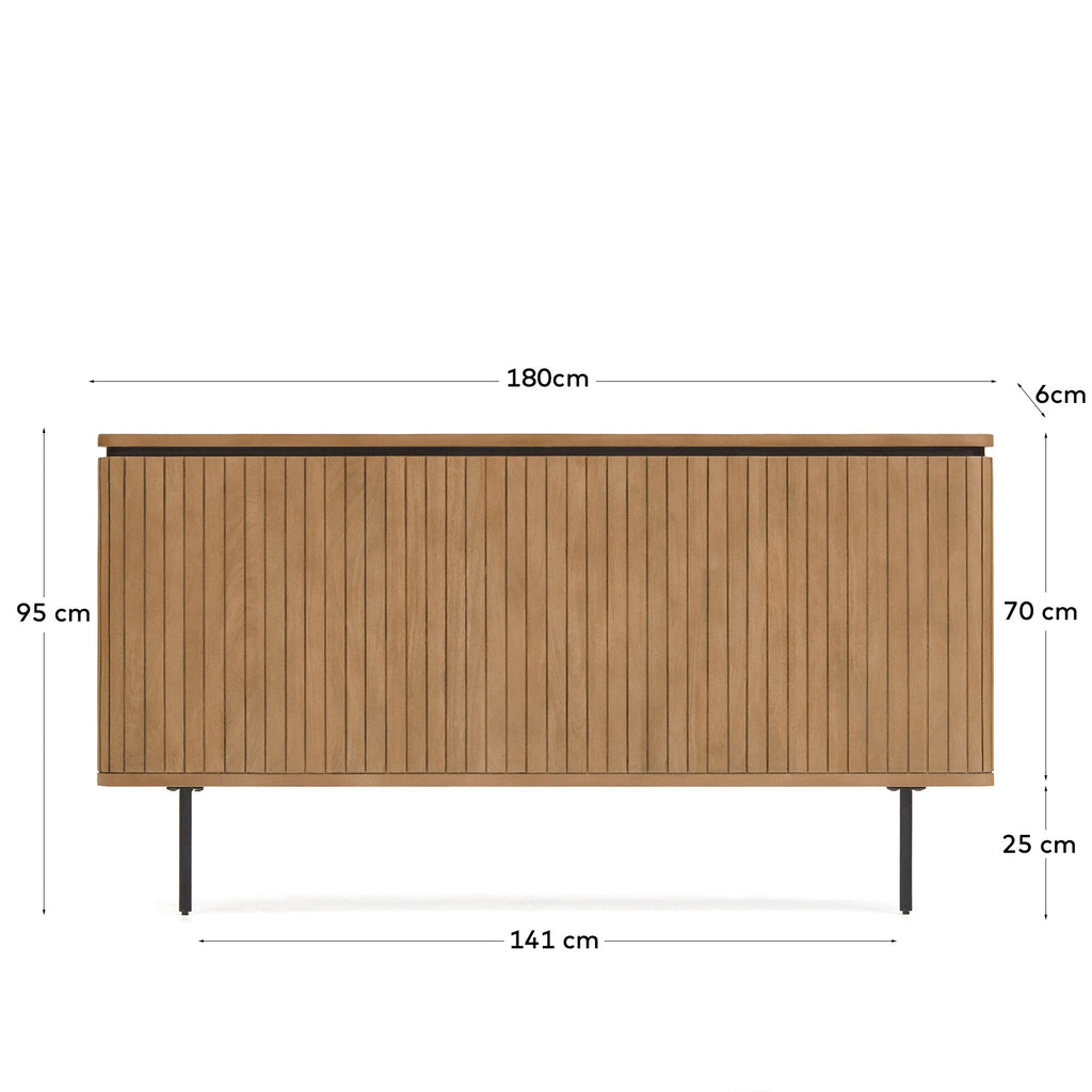 Licia solid mango wood and metal headboard with a black finish, for 180 cm beds