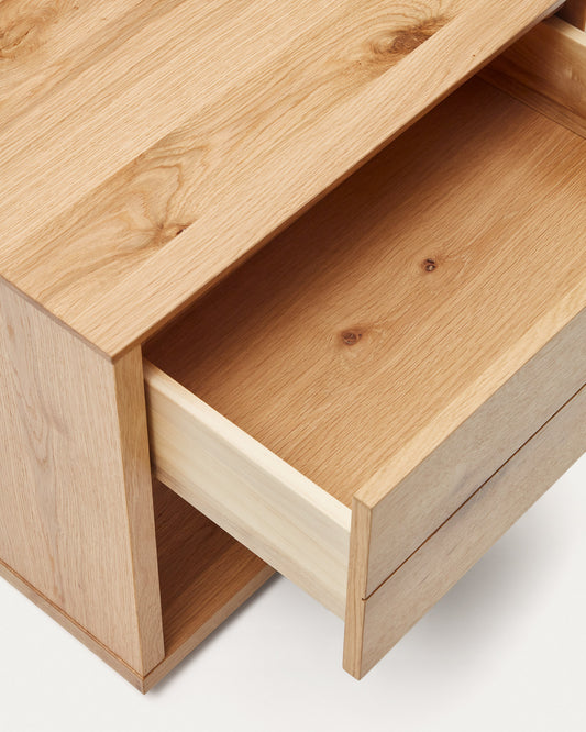 Alguema bedside table in oak wood veneer with natural finish, 60 x 50 cm