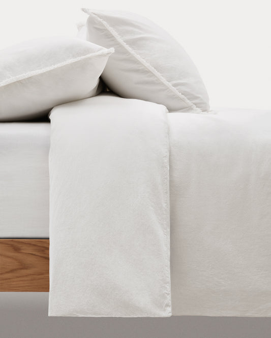 Sifinia ecru duvet and pillow cover set, 100% cotton percale fringes, 180 cm bed