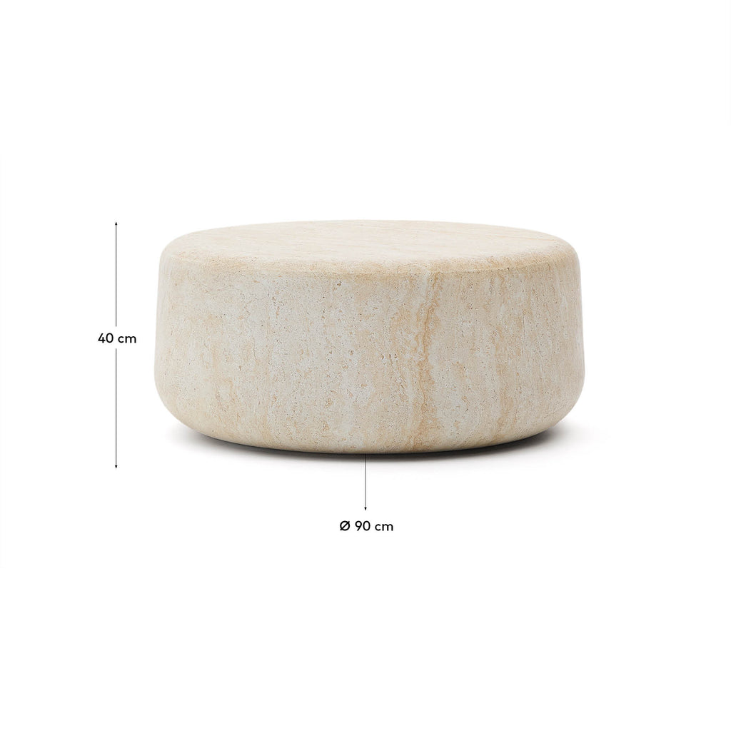 Drasi cement coffee table with travertine-effect finish Ø90cm