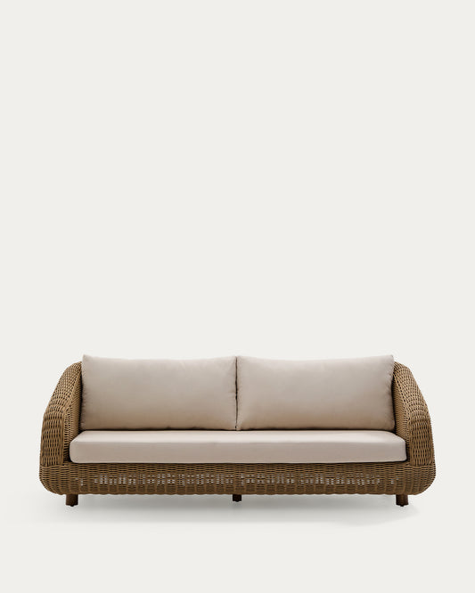 Meria 3-seater sofa in synthetic rattan with FSC 100% solid acacia wood legs 208cm