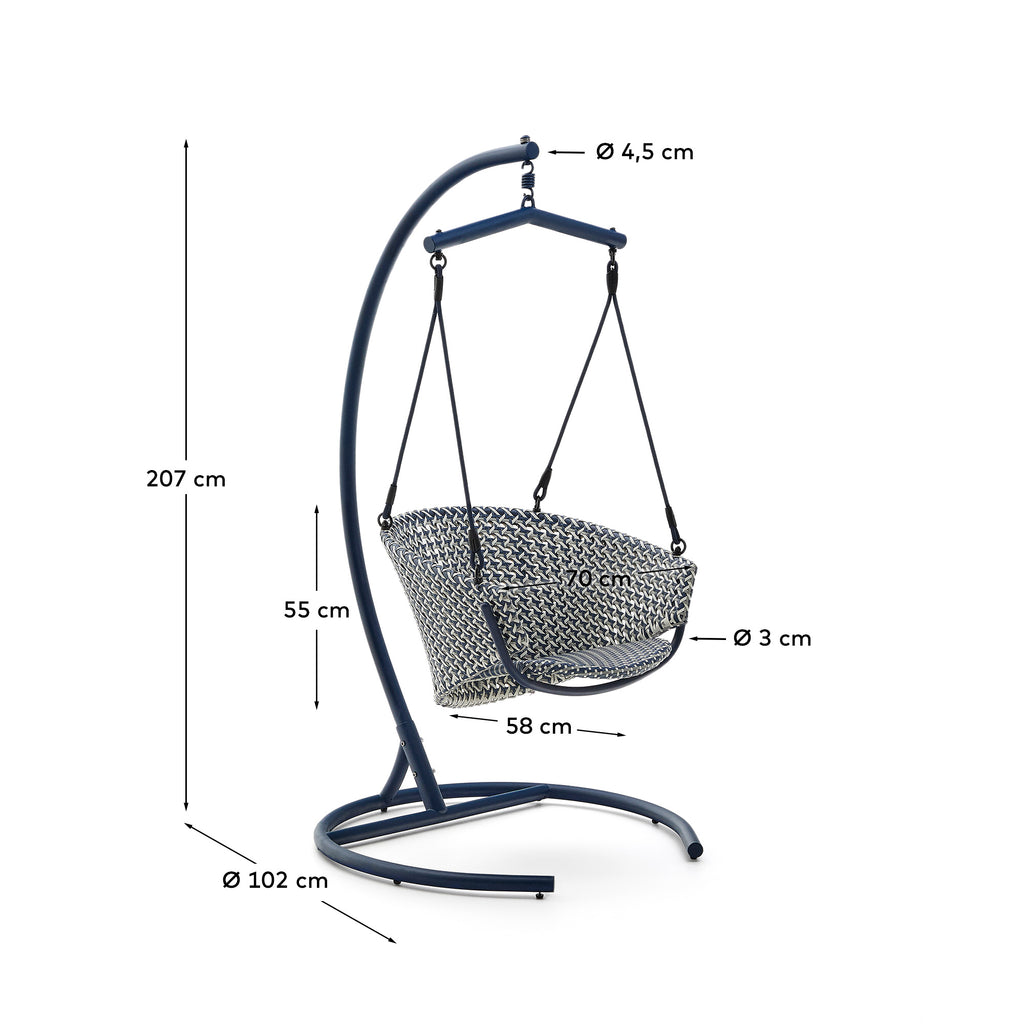 Saliga blue hanging armchair with base in aluminium and synthetic rattan