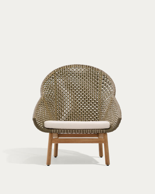 Olbia armchair with high backrest in synthetic rattan and FSC 100% solid teak wood