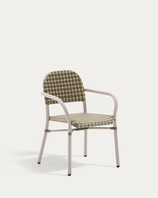 Tuccia stackable chair in aluminium and synthetic rattan in green and beige
