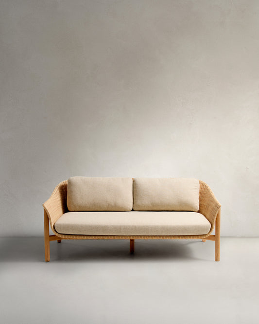 Galea 2-seater sofa in FSC 100% solid teak wood and synthetic rattan 170,5cm
