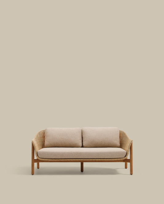 Galea 2-seater sofa in FSC 100% solid teak wood and synthetic rattan 170,5cm