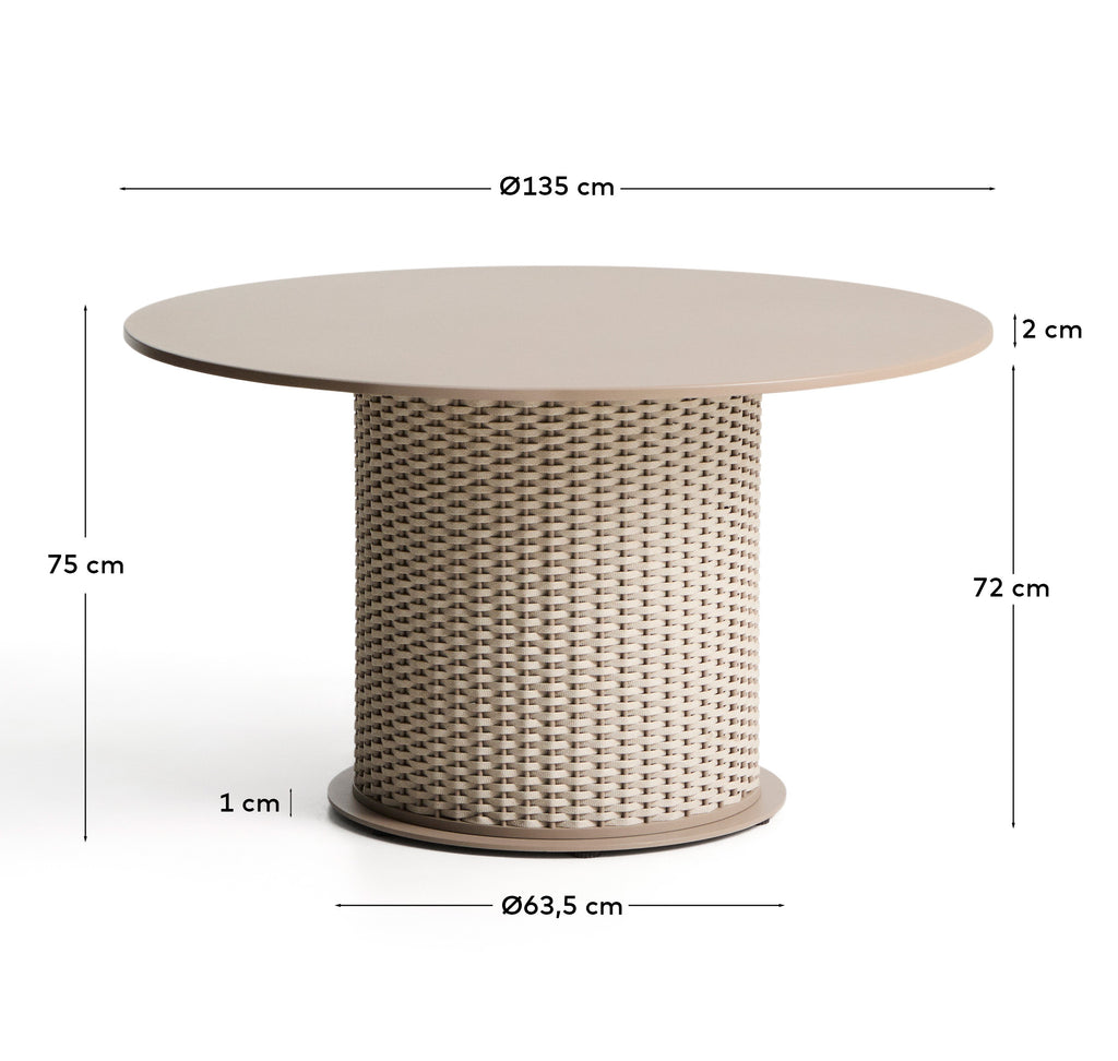 Sedalis taupe outdoor table in aluminium and rope cord Ø135cm