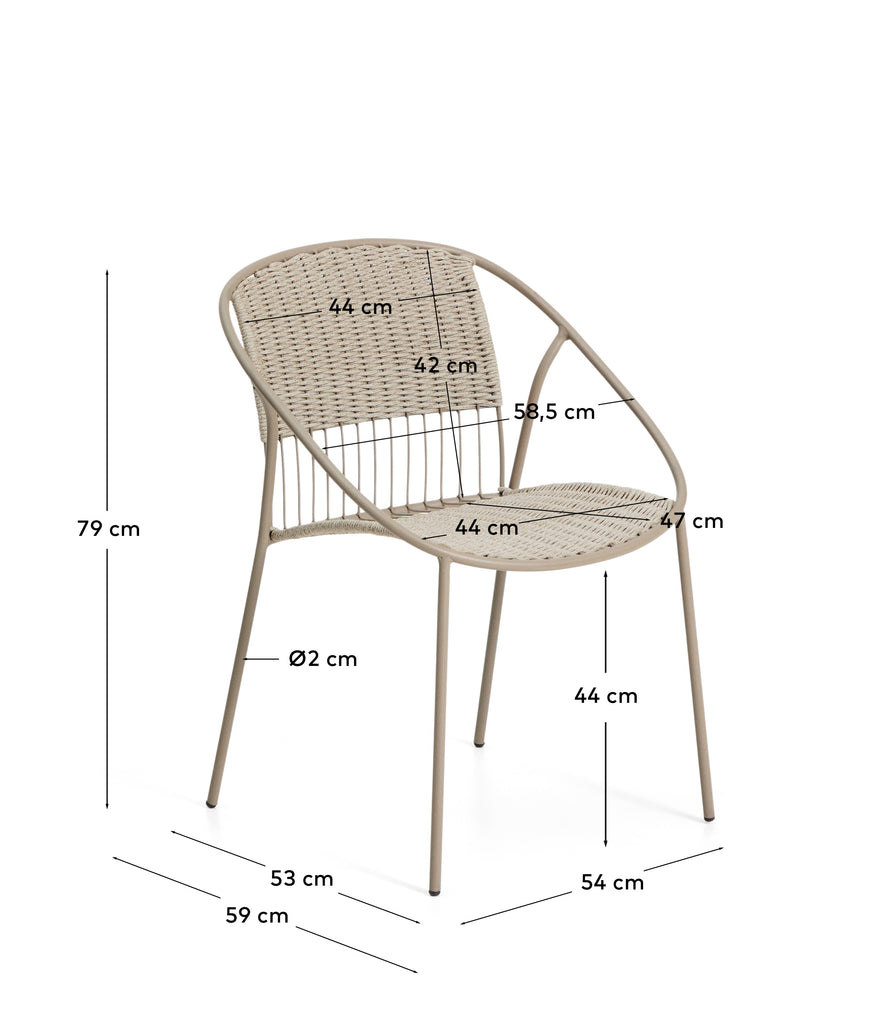 Atrani stackable outdoor chair in galvanised steel and taupe rope