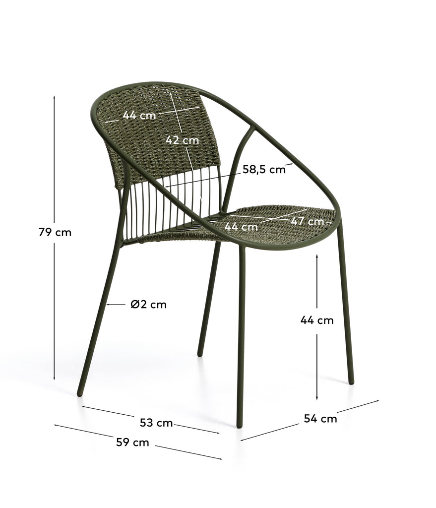 Atrani stackable outdoor chair in galvanised steel and green rope