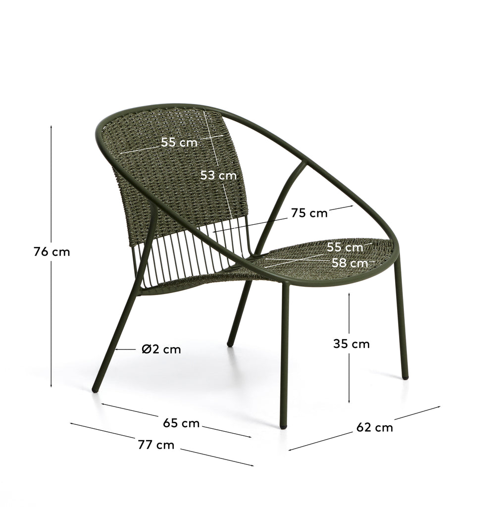 Atrani stackable armchair in galvanized steel and green rope