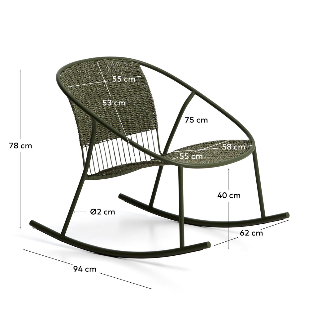 Atrani rocking chair in galvanized steel and green rope
