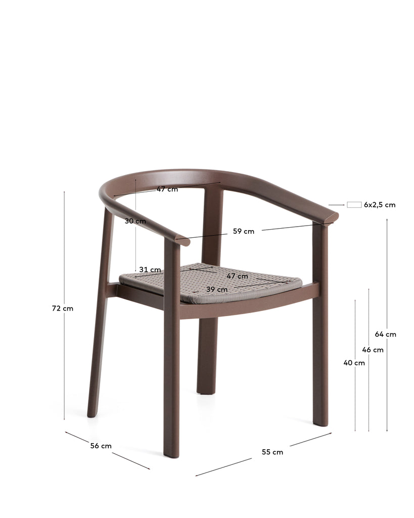 Erice stackable outdoor chair in aluminium and brown rope