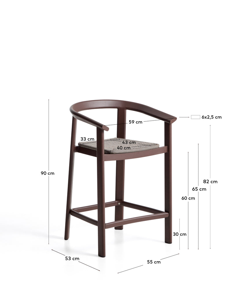Erice stool in aluminium and brown rope cord 65cm
