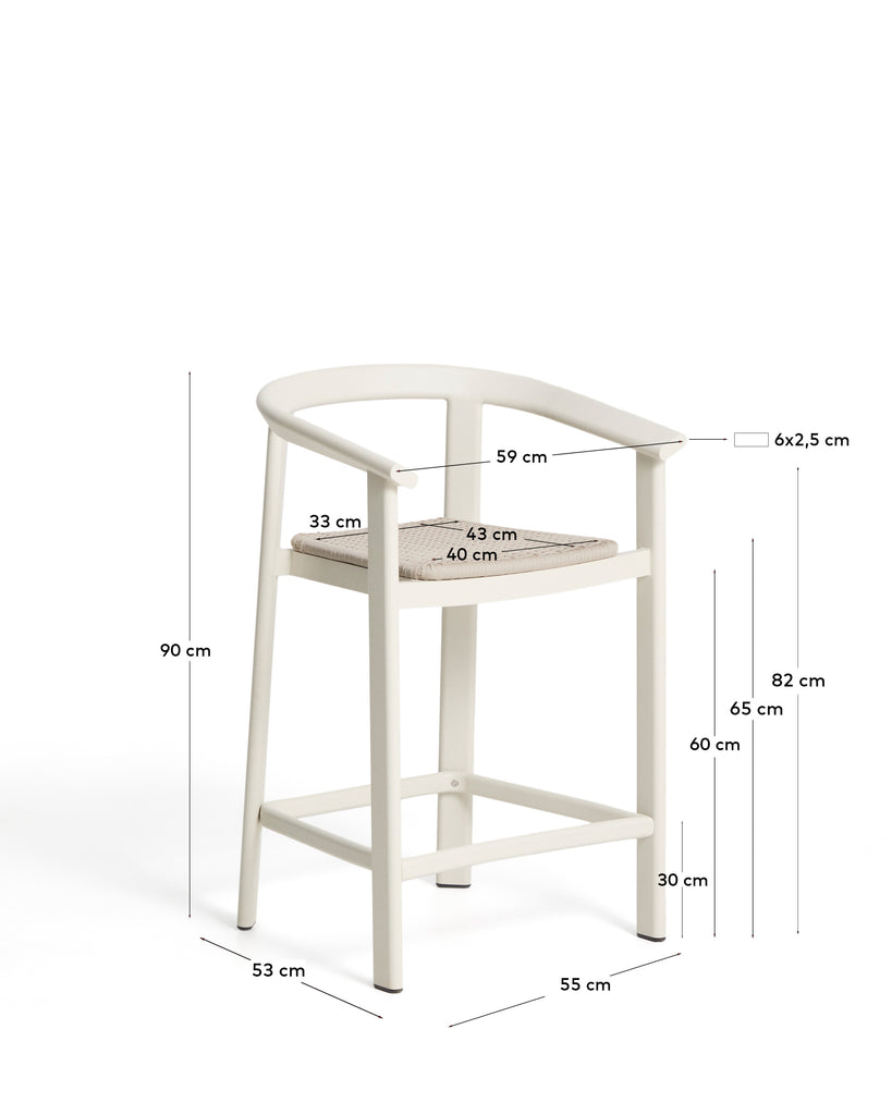 Erice stool in aluminium and ecru rope cord 65cm