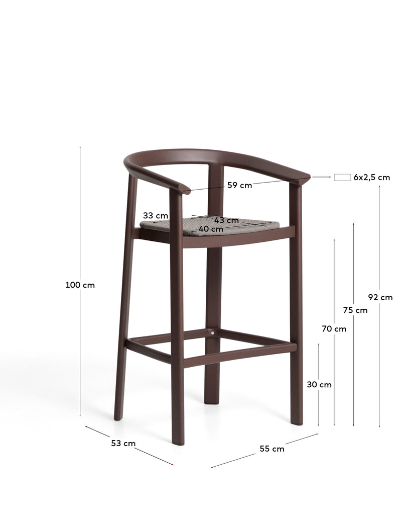 Erice stool in aluminium and brown rope cord 75cm