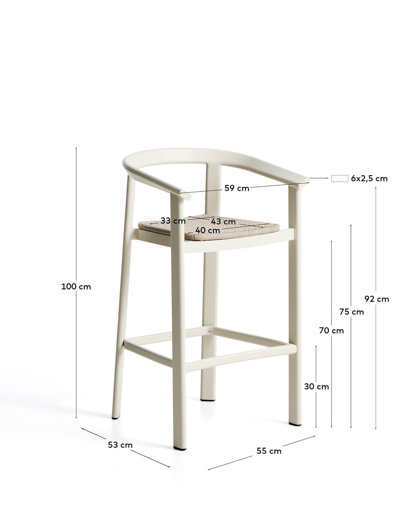 Erice stool in aluminium and ecru rope cord 75cm