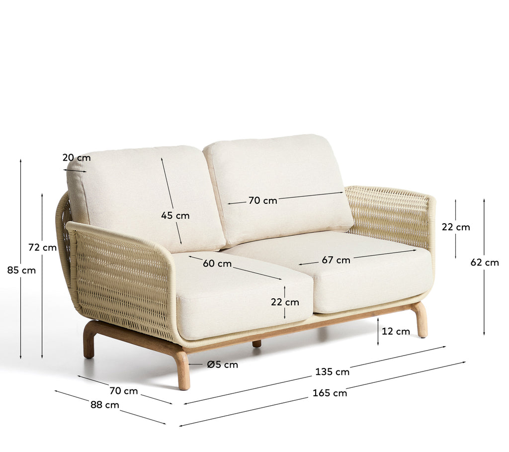 Alipa 2-seater sofa in solid acacia wood and ecru rope cord 165 cm FSC 100%