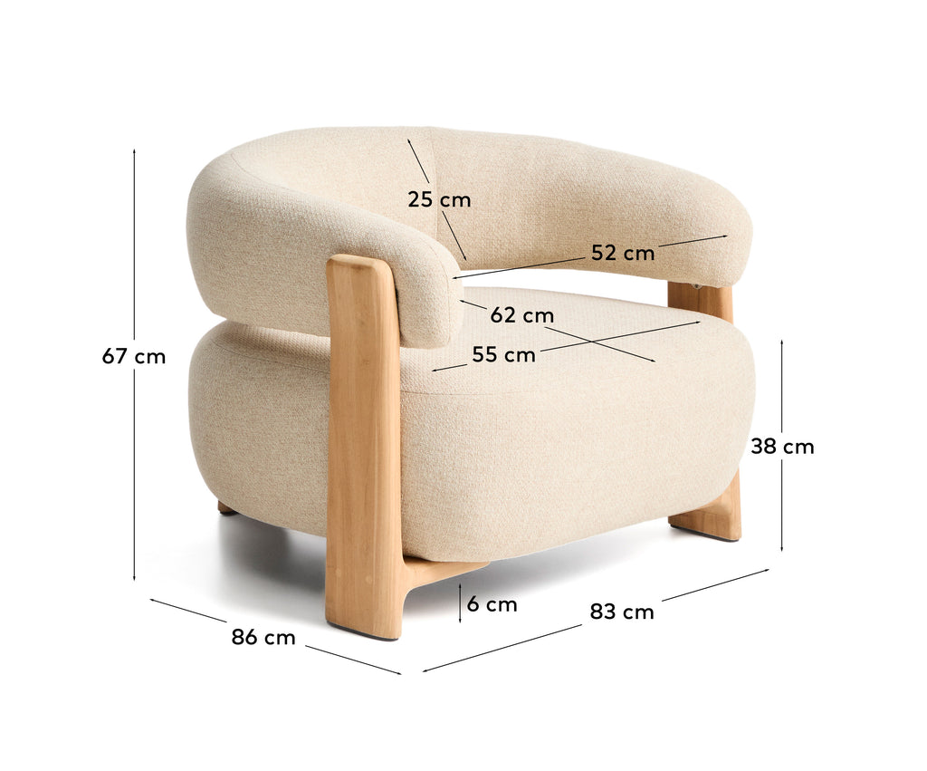 Granite outdoor armchair in beige with legs in FSC 100% solid teak wood in a natural finish