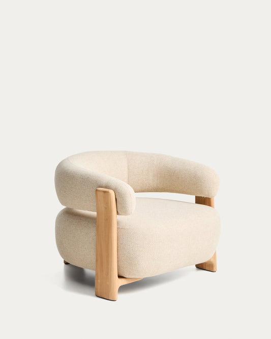 Granite outdoor armchair in beige with legs in FSC 100% solid teak wood in a natural finish