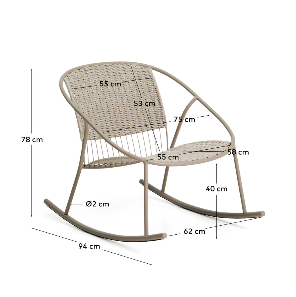 Atrani rocking chair in galvanized steel and taupe rope